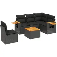vidaXL 6-delige tuinmeubelset met kussens, zwart, polyrotan