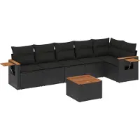 vidaXL 7-delige tuinmeubelset met kussens, zwart, polyrotan