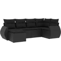 vidaXL 6-delige Loungeset met kussens poly rattan zwart