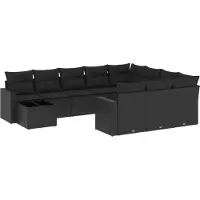 vidaXL 11-delige Loungeset met kussens poly rattan zwart
