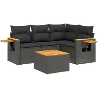 vidaXL 5-delige tuinmeubelset met kussens, zwart, polyrotan