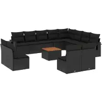 vidaXL 13-delige Loungeset met kussens poly rattan zwart