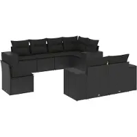 vidaXL 8-delige tuinmeubelset met kussens, zwart, polyrotan
