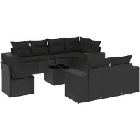 vidaXL 9-delige tuinmeubelset met kussens, zwart, polyrotan