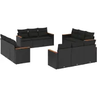 vidaXL 12-delige loungeset voor de tuin met kussens, zwart, polyrotan