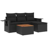 vidaXL 5-delige Loungeset met kussens poly rattan zwart