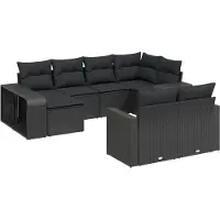 vidaXL 10-delige Loungeset met kussens poly rattan zwart