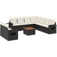 vidaXL 10-delige Loungeset met kussens poly rattan zwart