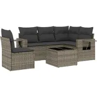 vidaXL 6-delige Loungeset met kussens poly rattan zwart
