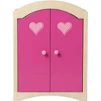 Van Dijk Toys houten speelgoed Poppenkledingkast - Naturel met roze (Kinderopvang kwaliteit)
