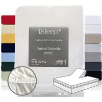 ISleep Dubbel Gebreide Jersey Split-Topper Hoeslaken - Rondom Elastiek - Litsjumeaux - 180x200/210/220 - Wit