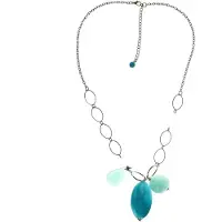 Behave - Ketting dames statement stijl - zilverkleur blauw accent - 56,5 cm