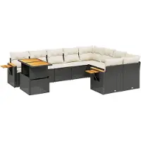 vidaXL 10-delige loungeset voor de tuin met kussens, zwart, polyrotan