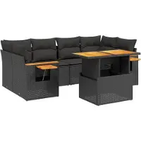 vidaXL 7-delige tuinmeubelset met kussens, zwart, polyrotan