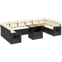 vidaXL 11-delige Loungeset met kussens poly rattan zwart