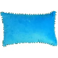 Rex London Velours sierkussen blauw met mint groene pompons 33x50cm