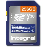 Integral 256 GB SD-kaart SDXC UHS-1 U3 CL10 V30 OP R-100 MBS