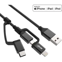 InLine 3-in-1 USB Cable, USB AM to Micro-USB + USB Type-C + Lightning, black/aluminium, 1.5m MFi-Certified