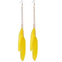 Behave - Oorbellen - Oorhangers Goudkleur met Gele Veren