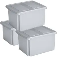 Sunware set van 3x opslagboxen kunststof 32 liter lichtgrijs 45 x 36 x 24 cm met deksel - Opbergbox