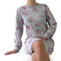 Irresistible Dames Nachthemd - 97 % Katoen - Grijs Melange - Maat XXL