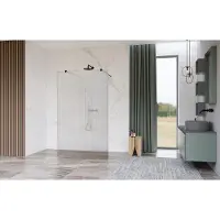 FortiFura Galeria Vrijstaande Inloopdouche - 110x200cm - Helder geribbeld - antikalk - 8mm veiligheidsglas - wandsteunen - Zwart mat SW927767 2x/SW915253