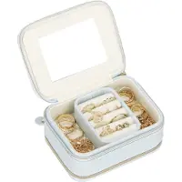 Springos Sieradendoos - - Sieradenopslag Dames - Synthetisch leer - Crème fluweel - Blauw