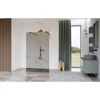 FortiFura Galeria Vrijstaande Inloopdouche - 90x200cm - Rookglas - antikalk - 8mm veiligheidsglas - wandsteunen - Zwart mat SW927767 2x/SW797938