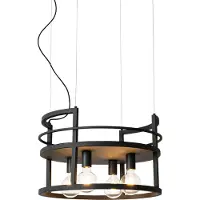QAZQA Industriële hanglamp zwart met rek rond 4-lichts - Cage Rack
