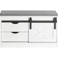 SoBuy Schoenenkast met gestoffeerd zitvlak - 2 Lades en 1 Schuifdeur - 80 x 30 x 49 cm - Wit/ Grijs