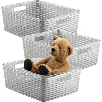 PlasticForte Opbergmand - 3x - Kastmand - rotan kunststof - zilvergrijs - 12 Liter - 30 x 37 x 13 cm