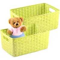 PlasticForte Opbergmand - 2x - Kastmand - rotan kunststof - limegroen - 12 Liter - 30 x 37 x 13 cm
