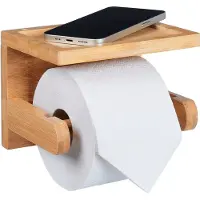 Relaxdays toiletrolhouder met plankje - 12,5x16,5x12,5 cm - bamboe - hangend - muur