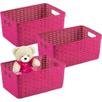 PlasticForte Opbergmand - 3x - Kastmand - rotan kunststof - fuchsia roze - 6 Liter - 19 x 29 x 13 cm