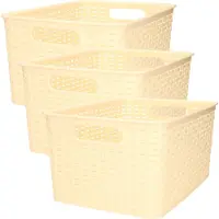 PlasticForte Opbergmand - 3x - Kastmand - rotan kunststof - beige/geel - 18 Liter - 29 x 39 x 20 cm