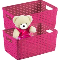 PlasticForte Opbergmand - 2x - Kastmand - rotan kunststof - fuchsia roze - 12 Liter - 30 x 37 x 13 cm
