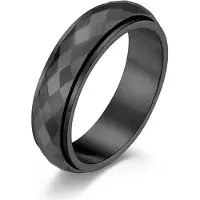 Despora Anxiety Ring - (Glans) - Stress Ring - Fidget Ring - Anxiety Ring For Finger - Draaibare Ring - Spinning Ring - Zwartkleurig RVS - (16.00 mm / maat 50)