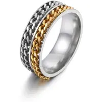 Despora Anxiety Ring - (Dubbele Ketting) - Stress Ring - Fidget Ring - Anxiety Ring For Finger - Draaibare Ring - Spinning Ring - Zilver-Goud kleurig RVS - (22.25mm / maat 70)