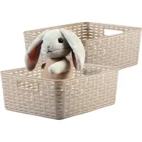 PlasticForte Opbergmand - 4x - Kastmand - rotan kunststof - beige - 12 Liter - 30 x 37 x 13 cm