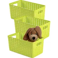 PlasticForte Opbergmand - 3x - Kastmand - rotan kunststof - limegroen - 5 Liter - 15 x 28 x 13 cm