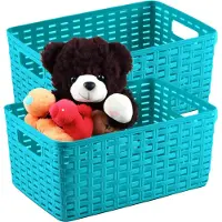 PlasticForte Opbergmand - 4x - Kastmand - rotan kunststof - turquoise blauw - 12 Liter - 30 x 37 x 13 cm