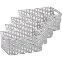 PlasticForte Opbergmand - 4x - Kastmand - rotan kunststof - zilver - 6 Liter - 19 x 29 x 13 cm