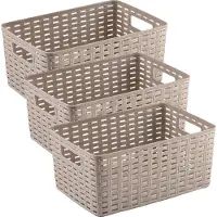 PlasticForte Opbergmand - 3x - Kastmand - rotan kunststof - taupe - 6 Liter - 19 x 29 x 13 cm