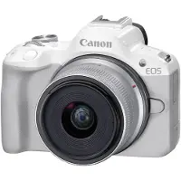 Canon EOS R50 spiegelloze vlogcamera (wit) met RF-S18-45mm F4.5-6.3 is STM-lens 24,2 MP 4K video-onderwerpdetectie en -tracking Compacte smartphoneve