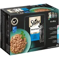 Sheba 144x85g Selection in Saus (Zalm, Zeevis, Witvis, Diepzeevis, Kabeljauw) Variaties Maaltijdzakjes