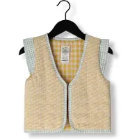 Moodstreet geruit reversible gilet lichtgeel/ecru/lichtblauw Meisjes Polyester Openvallende hals - maat 146/152