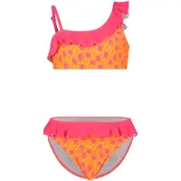 Just Beach crop bikini met ruches oranje/roze Meisjes Polyester Bloemen - maat 158/164