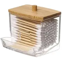 Casa Di Elturo Wattenstaafjes dispenser bamboe/kunststof l8 x h8,7 cm