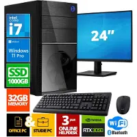 Screenon Intel Compleet PC + 24" Monitor + Muis & Toetsenbord | Intel Core i7 | 32 GB DDR4 | 1 TB SSD | RTX 3050 | Windows 11 Pro + WiFi & Bluetooth