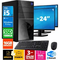 Screenon Intel Compleet PC + 2 x 24" Monitor + Muis & Toetsenbord | Intel Core i5 | 16 GB DDR4 | 1 TB SSD - NVMe | RTX 3050 | Windows 11 Pro + WiFi & Bluetooth